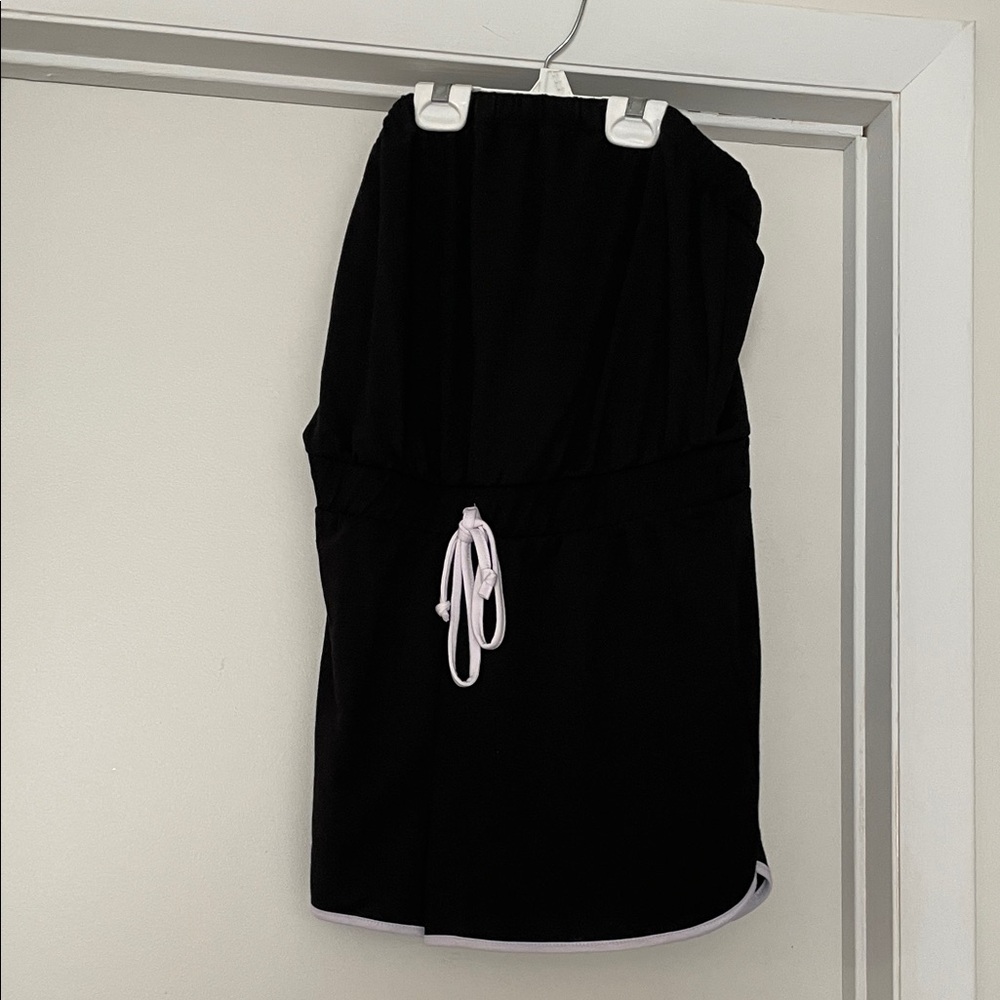 Almost Famous Black Strapless Romper with White Accents